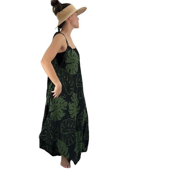 Pōʻalima Black Green Monstera Tropical Boho Wide Leg Beach Romper - Picture 13 of 15